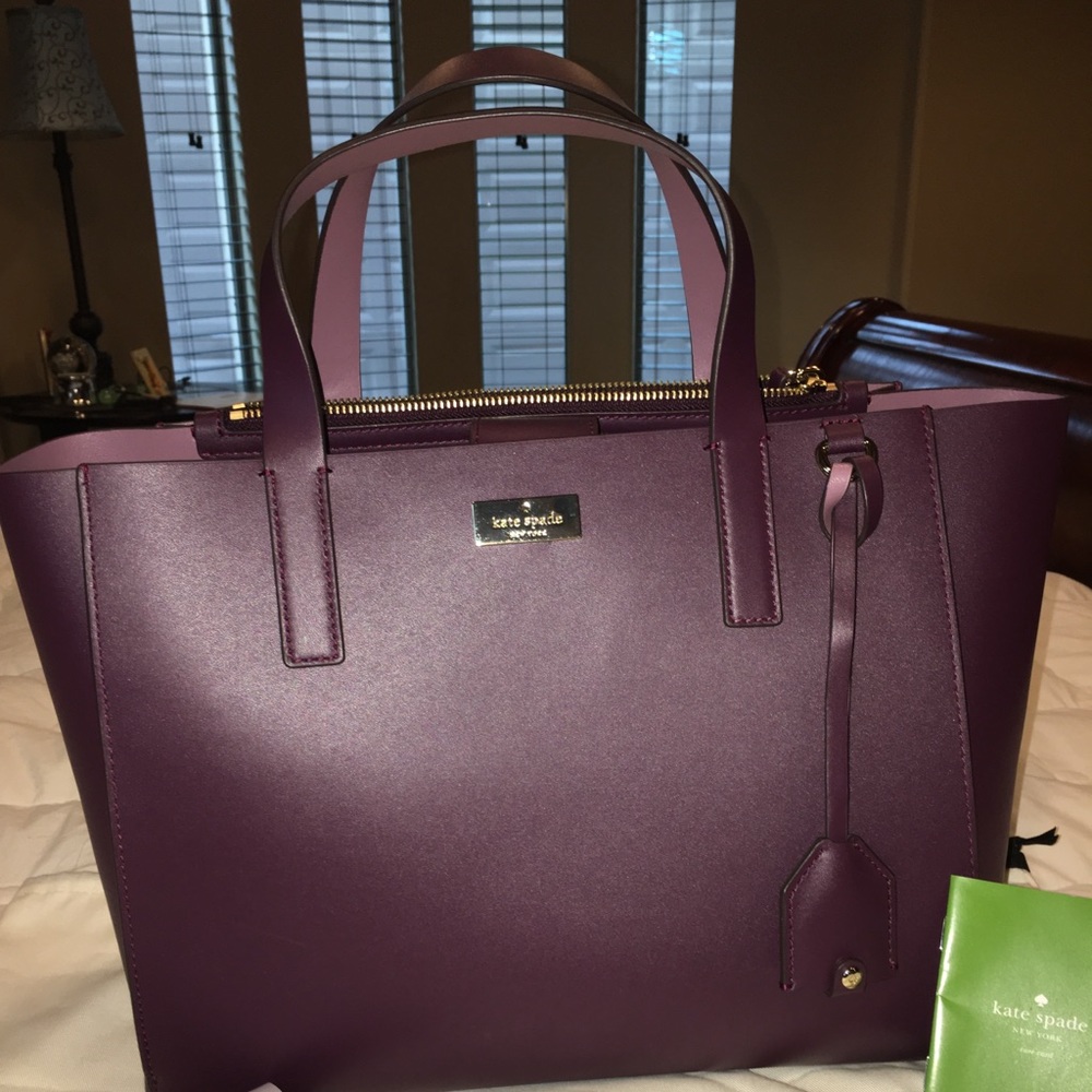 Kate Spade plum all leather medium tote authentic